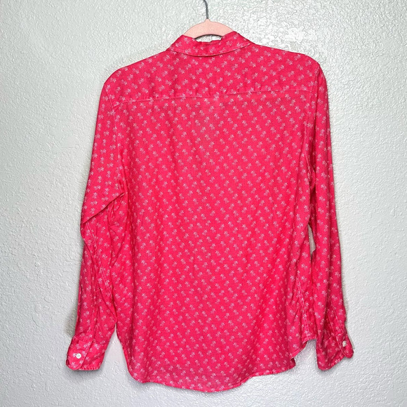 Frank & Eileen Barry Linen Button Down Slim Shirt Palm Tree Pink Women Small - Picture 3 of 9